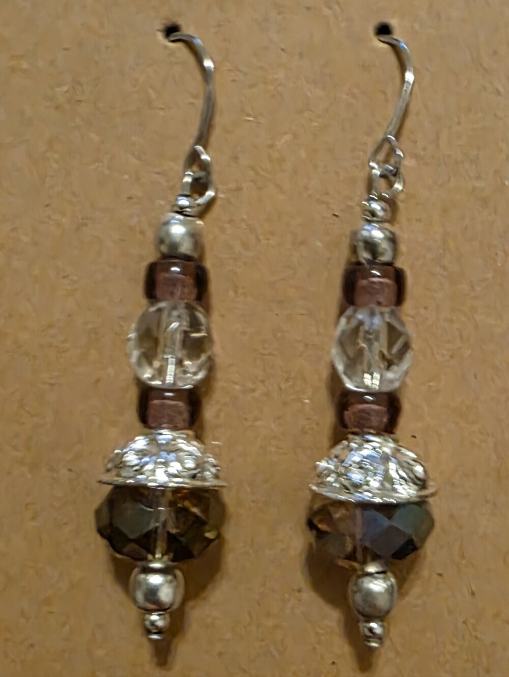 Silver & Smoky Brown Beaded Drop Earrings
